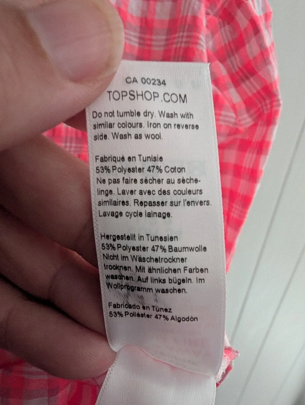 NWT Topshop Bright Pink Gingham Plaid Long Sleeve Crop Top - Picture 7 of 8